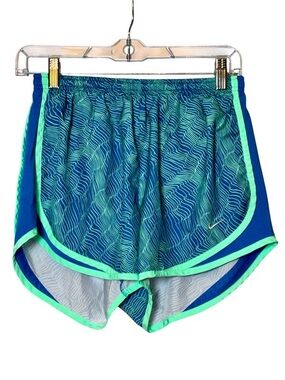 Nike Dri-Fit Running Athletic Workout Blue w/ Green Wavy pattern & trim shorts